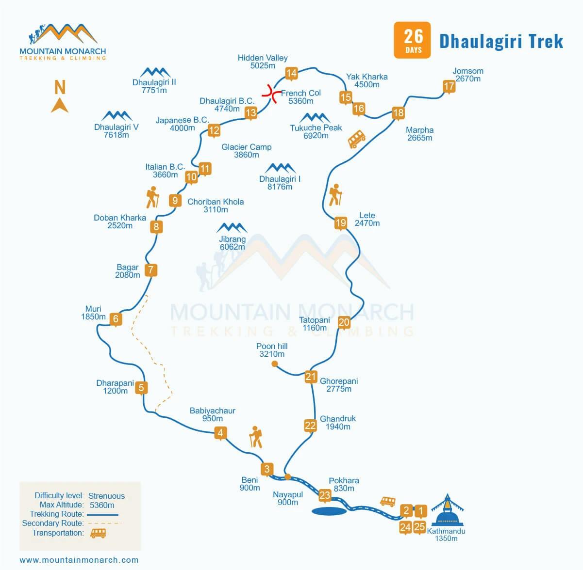 Trek map Dhaulagiri Circuit Trek