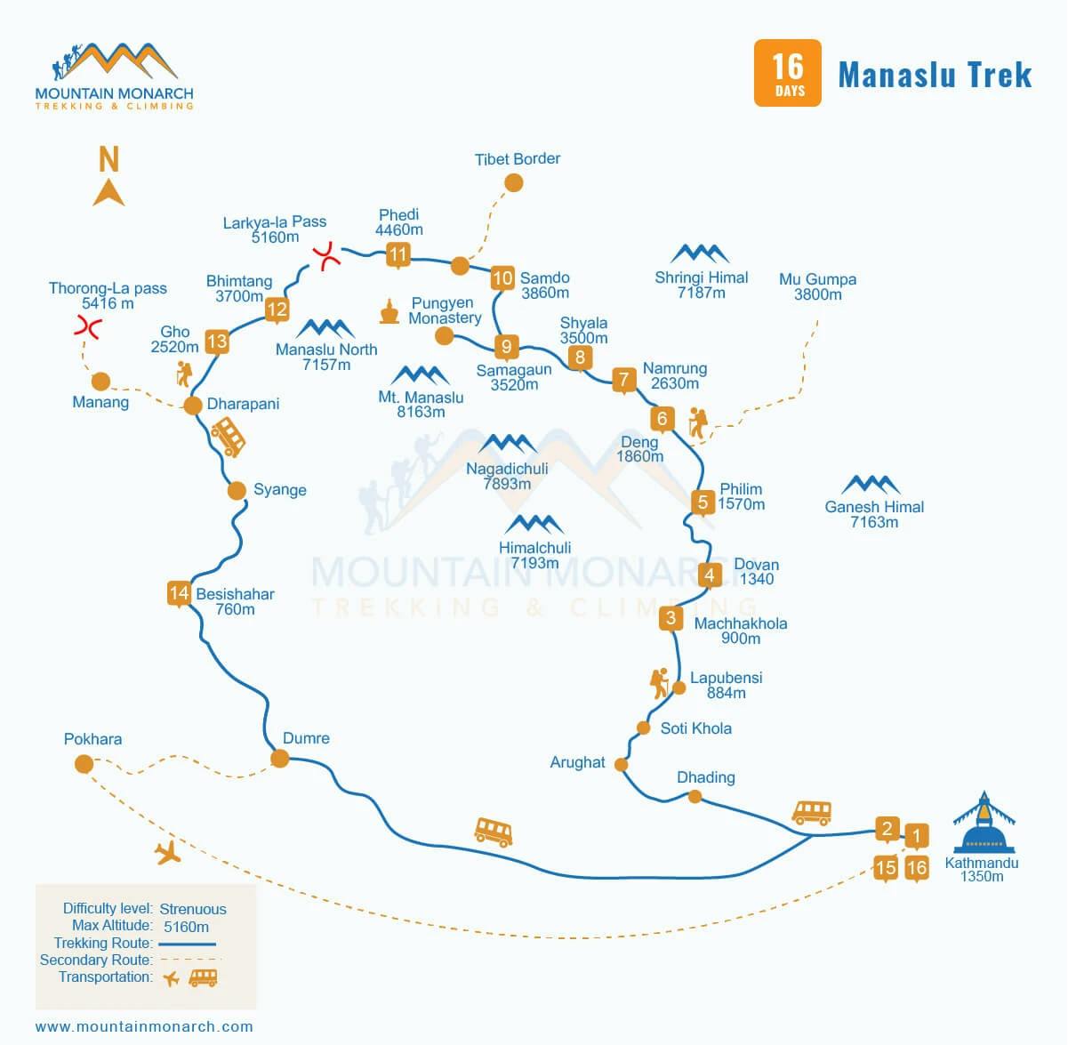 Trek map Manaslu
