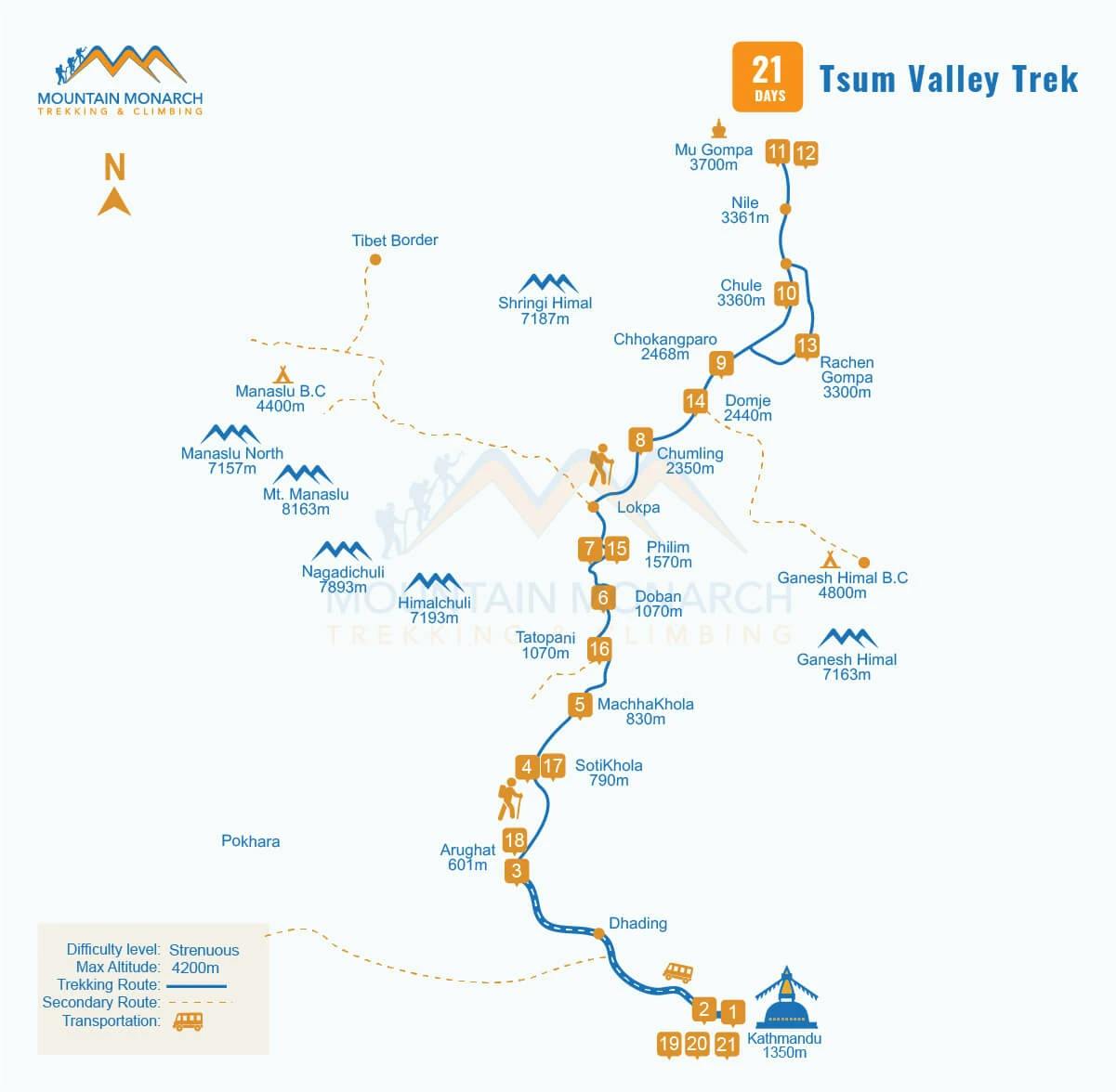 Trek map Tsum Valley