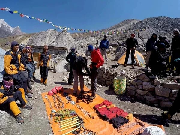 Final gear checking and training before attempting Mera Peak Summit
