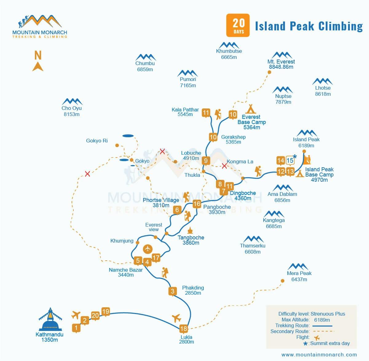 climbing map of Island peak