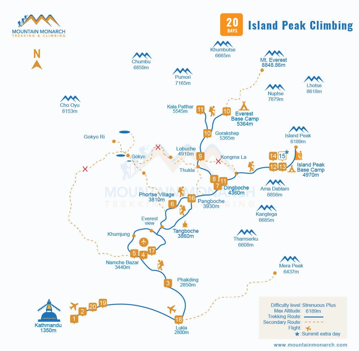 climbing map of Island peak