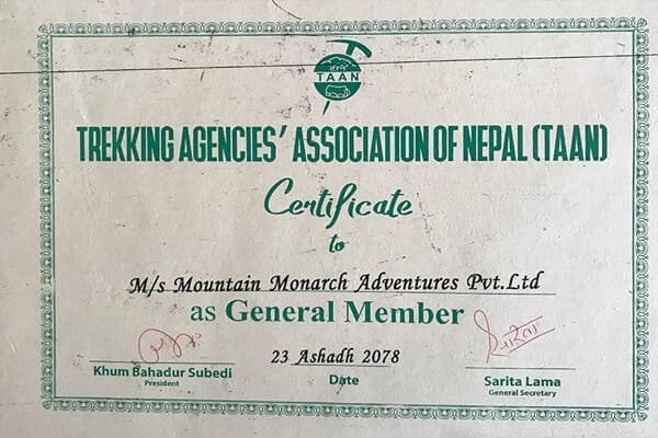 TAAN Membership Certificate