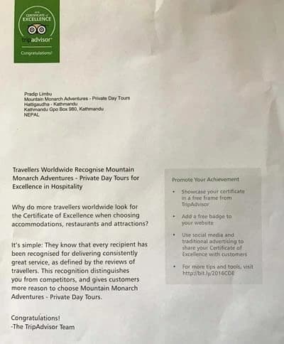 Trip Advisor Recommended Company Nepal