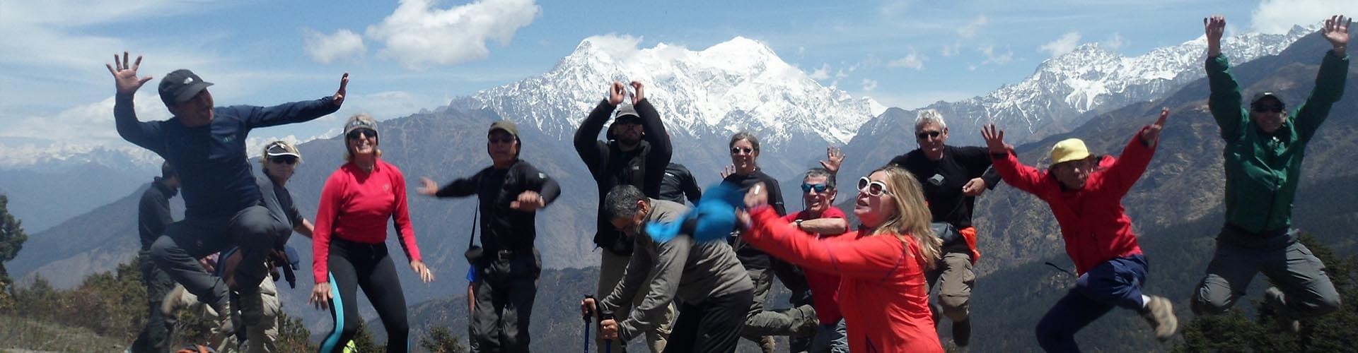 happy trekkers in Nepal